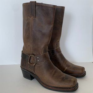 Frye Harness 12R Leather Rider Combat Boots Mid-Calf Square Toe Women's Size 8